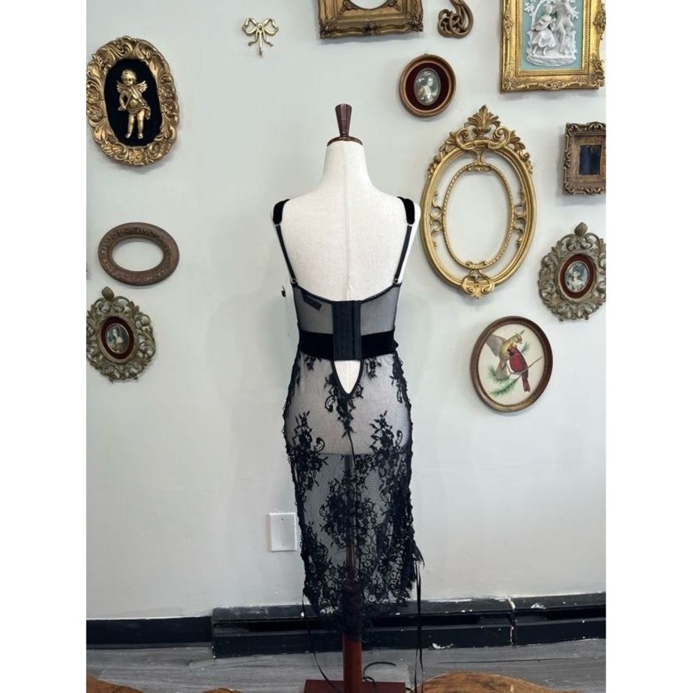 Dreamgirl Black Eyelash Lace Slip Chemise Size M - Picture 8 of 9